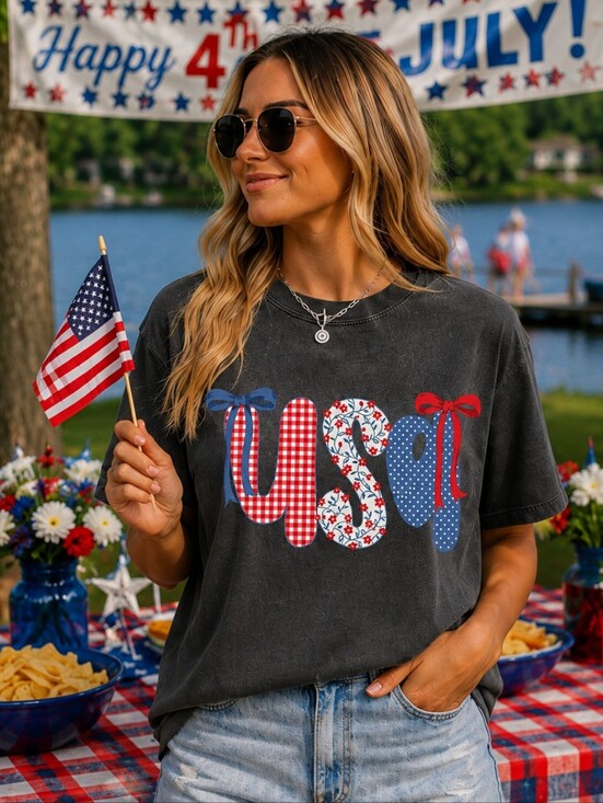 Tops - TRENDY RED WHITE & BOW USA JULY 4TH SHIRT SIZE MED